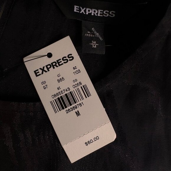 Express Black Textured Long Sleeve Top M Ruched Front Detail Keyhole Neck $60 - Picture 3 of 13